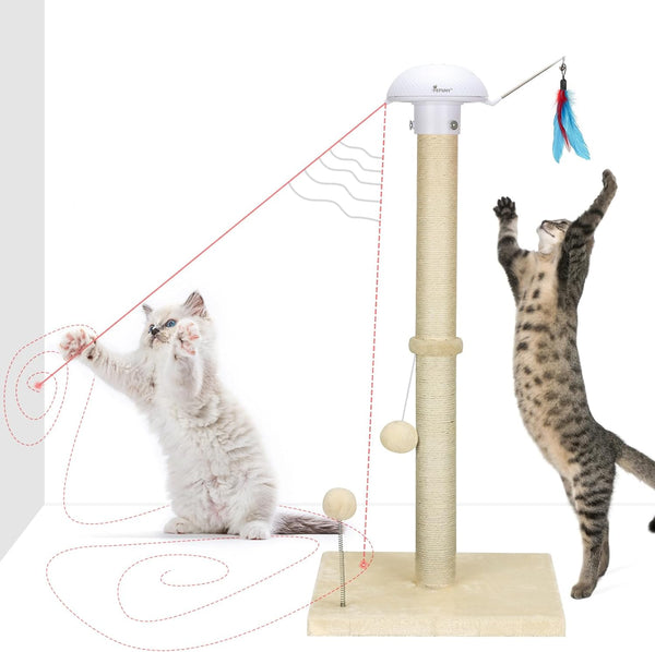 Sisal Cat Scratching Posts with Hanging Ball for Indoor Cats Claw Scratcher (34 inches, Beige)