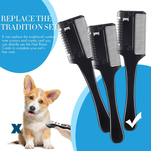 3 Pcs Pet Dog Cat Razor Comb | 50 Pcs Replacement Razors | Grooming Tool for Dog Cat