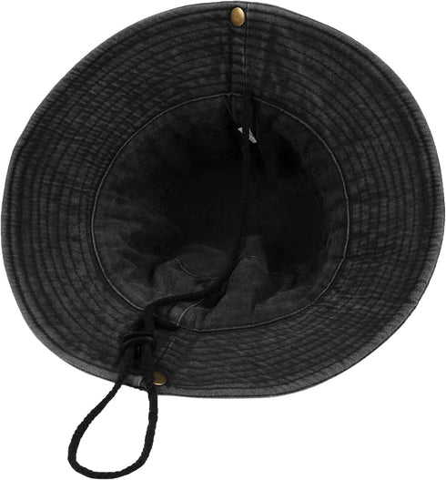 Unisex Cotton Boonie Hat, Packable Summer Outdoor Fishing Bucket Hat with String