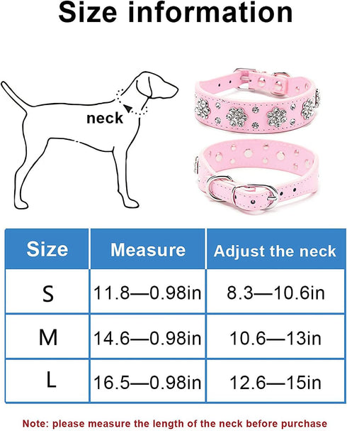Rhinestone Dog Collar, Cute Flower Bling Collar, PU Leather Adjustable Sizes for Small Medium Large Dogs