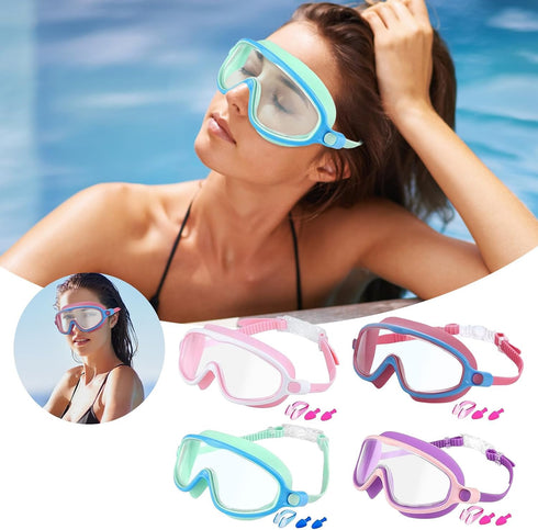 generic Pool Goggles, Clear Vision Silicone Pool Goggles with Ear Plugs Nose Clip,Antifog Wide View Adult Swim Goggles