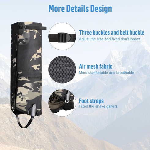 High-Performance Snake Gaiters, Waterproof Outdoor Leg Gaiters for Hiking, Hunting, and Snow Boots