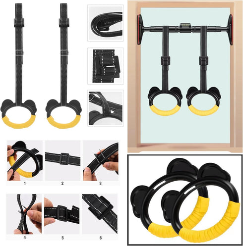 SquEqu Kids Gymnastic Rings with Adjustable Straps Pull up Olympic Rings for Kids Pull Up Bar Doorway Chin up Bar