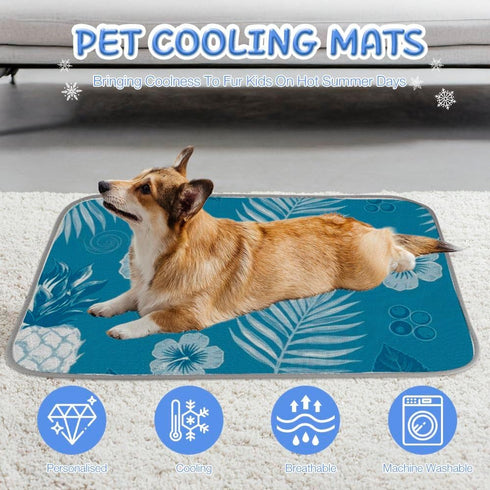 Generic 28" X22" Dog Cooling Mat Indoor Ice Silk Rabbit Mat Pineapple Palm Motif Pet Cooling Bed Washable Cool Pet Pad