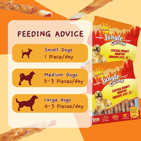 35-Count 5-Inch 1.10 lb Jungle Calling Dog Treats, Natural Chicken Wrapped Rawhide Sticks for Small Medium Dogs, Long