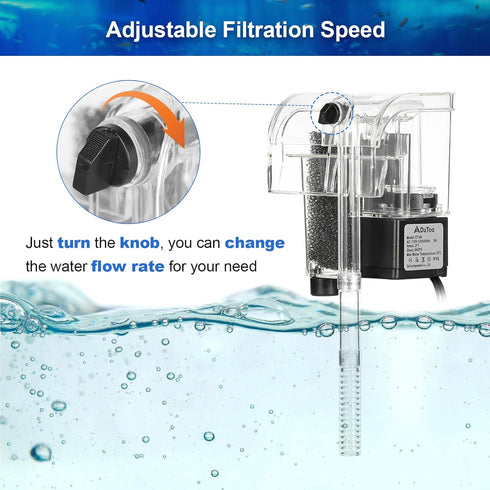 DaToo Hang On Waterfall Aquarium Filter, Small Fish Tank Filter, Quiet 66GPH, 3W Adjustable for 2 to 8 Gallons