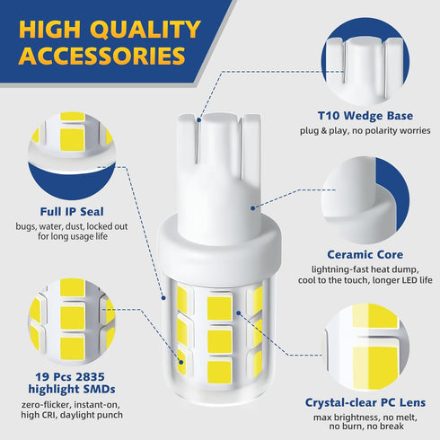 T10 Bulb 12-24V, 6000K Sailboat (2PCS) Wedge Base Boat Light LED White Marine Navigation Lights Replacement for Anchor