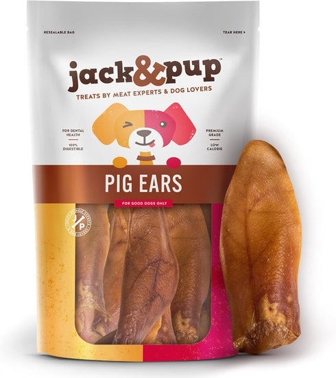 Jack&Pup Pig Ears for Dogs (30 Pack) - Extra Thick Half Pigs Ears, Premium Healthy Pork Chews