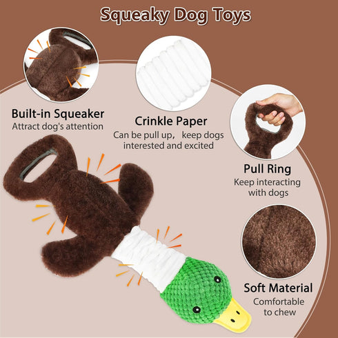 Duck Stuffed Squeaky Dog Chew Toy - Plush Dog Toys for Large Dogs, Interactive Pull Tug of War for Medium Small