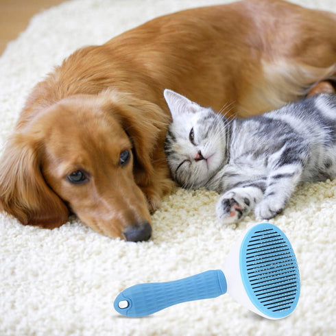 Depets Self Cleaning Slicker Brush, Dog Cat Bunny Pet Grooming Shedding Brush for Long or Short Hair