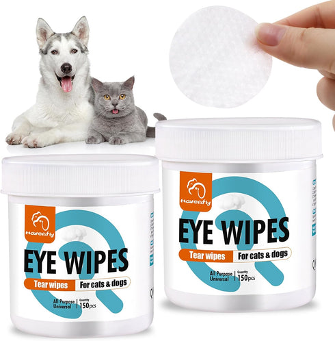 Pet Wipes for Cats & Dogs, Unscented Grooming Wipes for Eyes, Paws, Ears, Nose, 300 Pads Tear Stain Remover