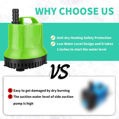 FREESEA 330 GPH Submersible Water Pump, 25W for Pond Aquarium Hydroponics, Fish Tank Fountain Waterfall
