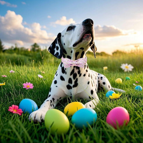 Maca Bates Easter Day Dog Collar with Bow Tie, Adjustable Pink Eggs Collar for Small Medium Large Dogs