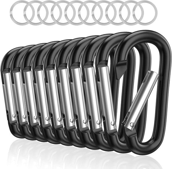 sprookber 3" Aluminum Carabiner D Ring | Caribeener Clips, Spring Snap Hook for Keychain Clip, Set of 10