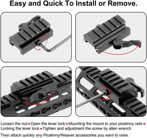 Low Profile Picatinny Riser Mount, Rail Riser Mounts Adaptor with QD Lever Lock Quick Release & 5 Slots for Scope Rings
