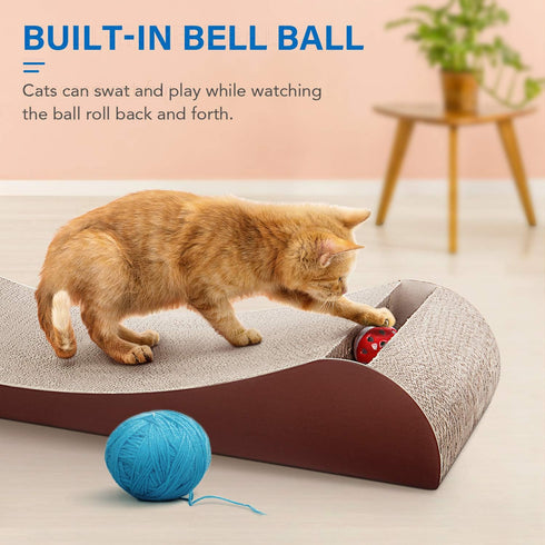 FluffyDream Cat Scratcher, Infinity Shape Curved Scratching Pad House Bed Furniture Protector, Brown, Bone + Bell