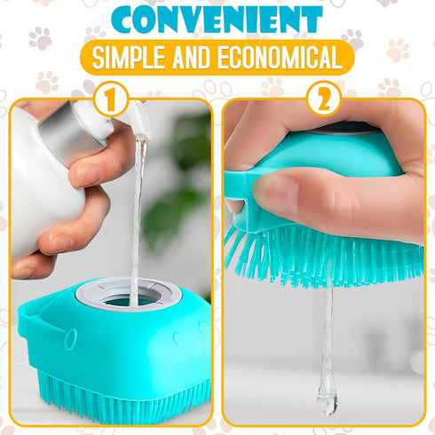Dog Bath Brush With Soap Dispenser, Silicone Scrubber for Bath Dogs, Exfoliating Shampoo Massage Brush