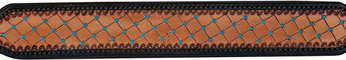 Leather Dog Collar, Western Style, Heavy Duty Hand Tooled, Adjustable Padded for Puppies and Big Dogs (10AB130-XS)