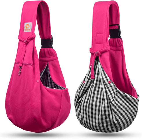 TOMKAS Dog Sling Carrier, Adjustable Strap for Small Dogs, Rose Red, Zipper Pocket for 3-10 lbs
