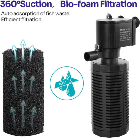 10-50 13W 212 Yaubay Aquarium Internal Filter for Gallon Tanks, Power Biochemical Sponge Fish Turtle Tank Filter