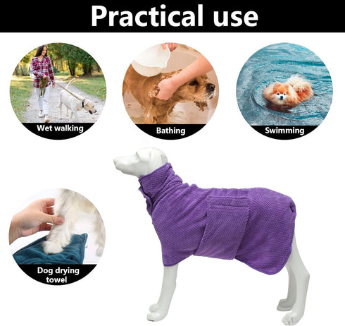 Geyecete Dog Bathrobe Towel, Fast Drying Super Absorbent Pet Bath Robe Towel for Dogs and Cats, Purple-M
