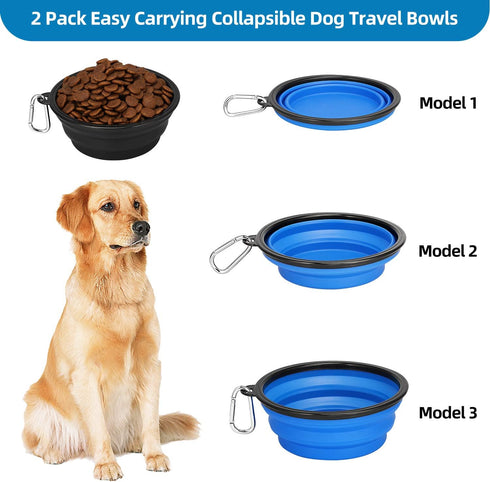 Kytely 2 Pack Large Collapsible Dog Bowl, 34oz Foldable Travel Bowls, Portable Pet Feeding Cup for Hiking, Black+Blue