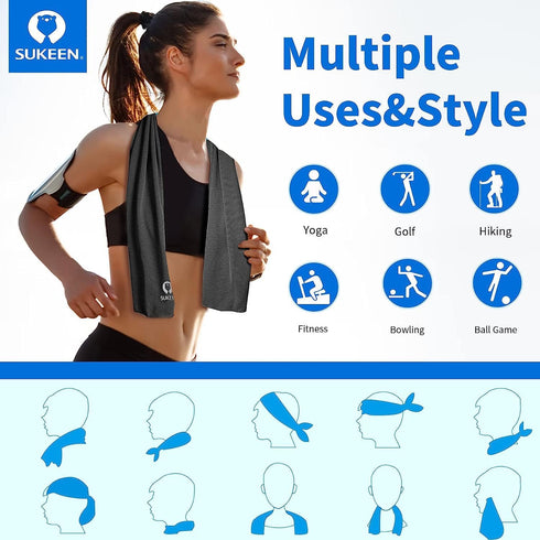 Sukeen 4-Pack Cooling Towel (40"x12") for Neck and Face, Quick-Drying Sweat Absorbing Sports Towel