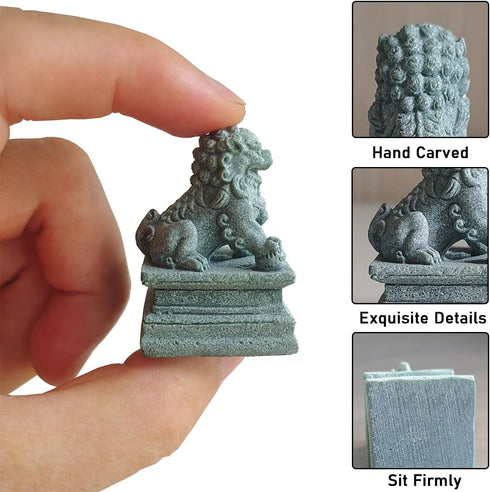 Asian Fu Foo Dogs Statues, Mini Guardian Lion Figurine Sandstone Pets for Fish Tank Aquarium Landscape Ornaments