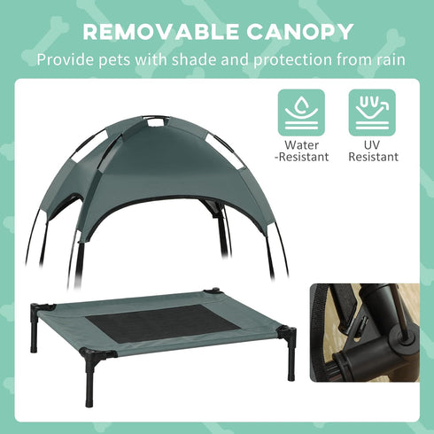 PawHut 24" Elevated Dog Bed with Removable Canopy, Outdoor Cot with UV Protection Shade for Camping, Gray