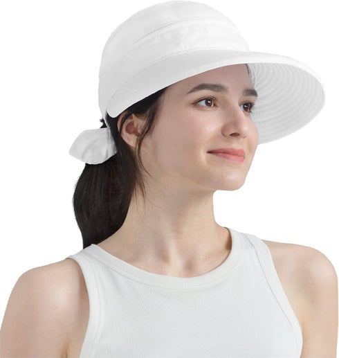 SUN CUBE Women Wide Brim Sun Hat for Outdoor UV Protection, Convertible Zip-Off Beach Hat Ponytail Visor