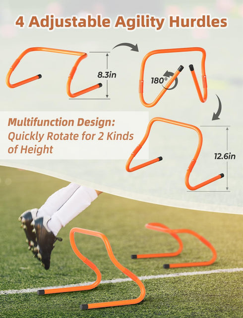 GHB Agility Ladder and Football Training Equipment Set with 4 Hurdles, Speed Ladder, and Resistance Parachute