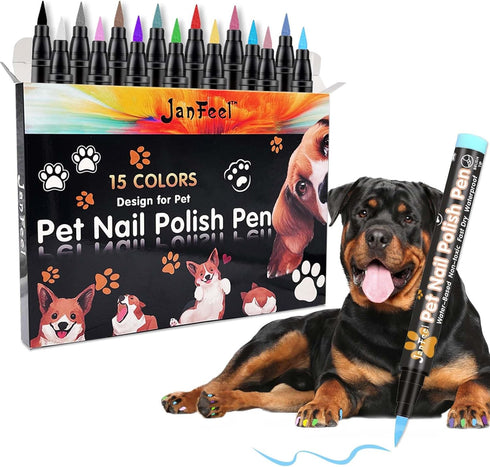 Dog Nail Polish Pens - 15 Colors Quick Dry Pet Safe Nail Polish Set for Dogs, Cats, and Small Pets
