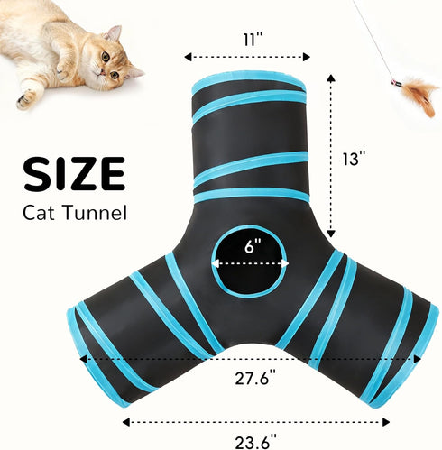 3 Tempcore Pet Cat Tunnel Tube Cat Toys Way Collapsible, Tunnels for Indoor CatsKitty Bored Peek Hole Toy Ball Cat