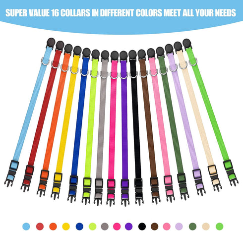 16 PCS Adjustable Puppy Collars, Safety Breakaway Nylon Collars for Small Puppies, Whelping ID Collars Pet Supplies (M)