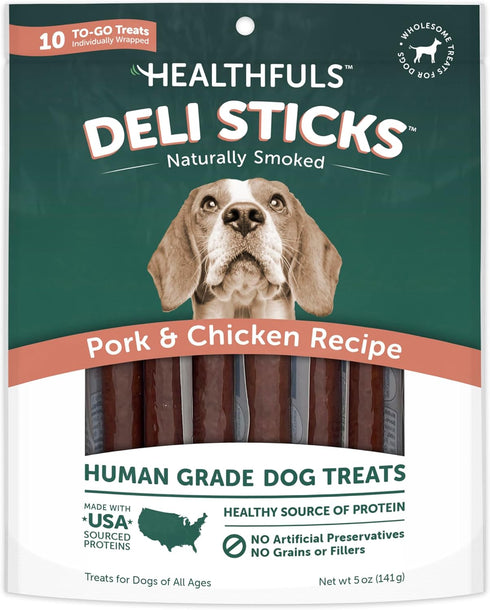 Deli Sticks Pork and Chicken Human-Grade Gluten-Free Soft and Chewy Dog Treats, 10 Count Bag