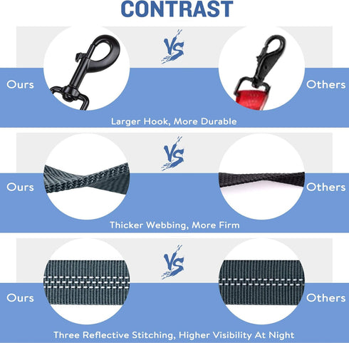 PuppyDoggy Dog Leash for Large Medium Dogs, 6 ft Reflective Stitching with 2 Traffic Padded Handles for Training