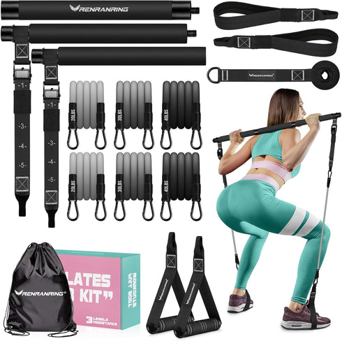 Pilates Bar Kit with Resistance Bands, Multifunctional Heavy-Duty Bar for Women & Men, Home Equipment for Workouts