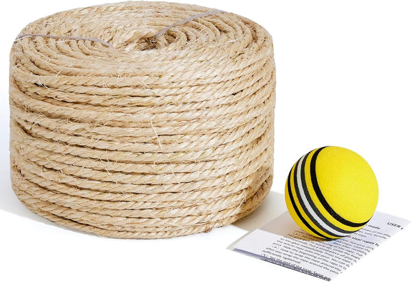Yangbaga Cat Natural Sisal Rope for Scratching Post Tree Replacement, Hemp Rope for Repairing or DIY Scratcher, 6mm