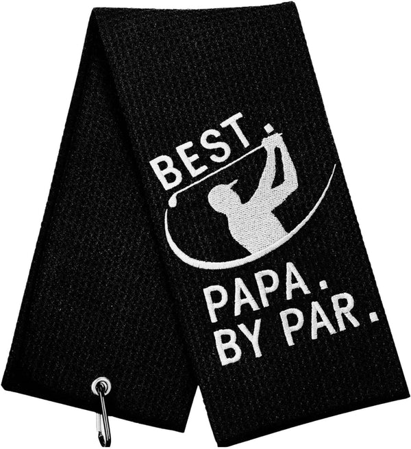 Funny Golf Towel - Best PAPA by Par, Embroidered Golf Gifts for Men with Clip