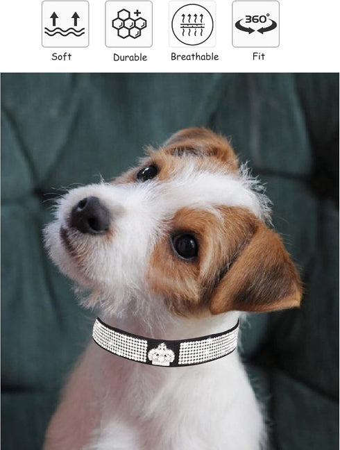 Bling Dog Collar for Small Medium Large Dogs, Adjustable Leather Suede, Crown Rhinestone, Pink, L (15"-18.1")