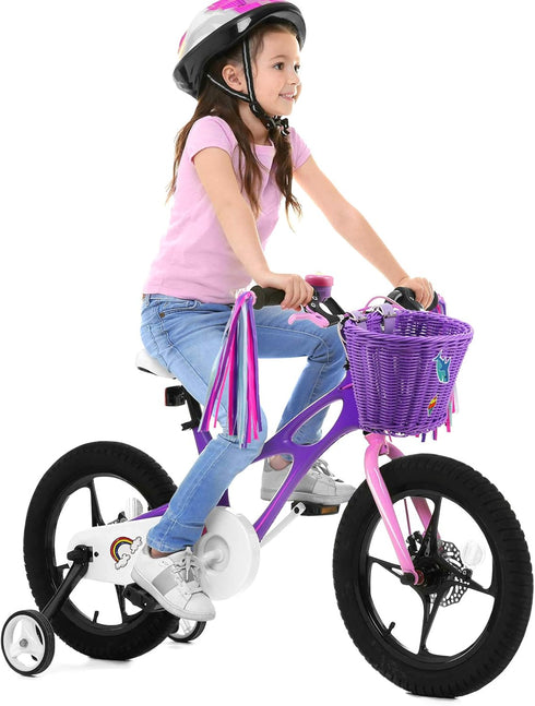 Kid's Bicycle Basket Streamers Set, Wicker Handlebar Basket with Colorful Streamers, Bell, Stickers