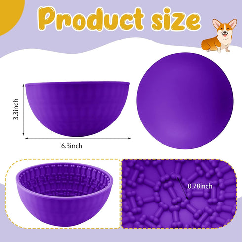 2 Pcs Silicone Dog Lick Bowl Pet Interactive Dog Slow Feeder Bowls for Oral Health Preventing Choking Anxiety Relief Wobble or Stay Put (Green, Purple, Bone)