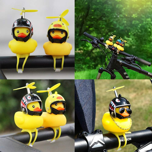 wonuu Rubber Duck Toy Car Ornaments, Yellow Duck Dashboard Decorations, Squeeze Duck Bicycle Horns with Propeller Helmet