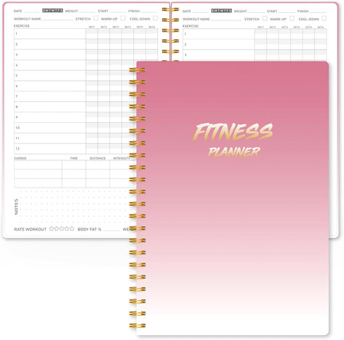 Fitness Journal Workout Planner for Women & Men, A5 Sturdy Workout Log Book for Gym & Home Workouts - Pink