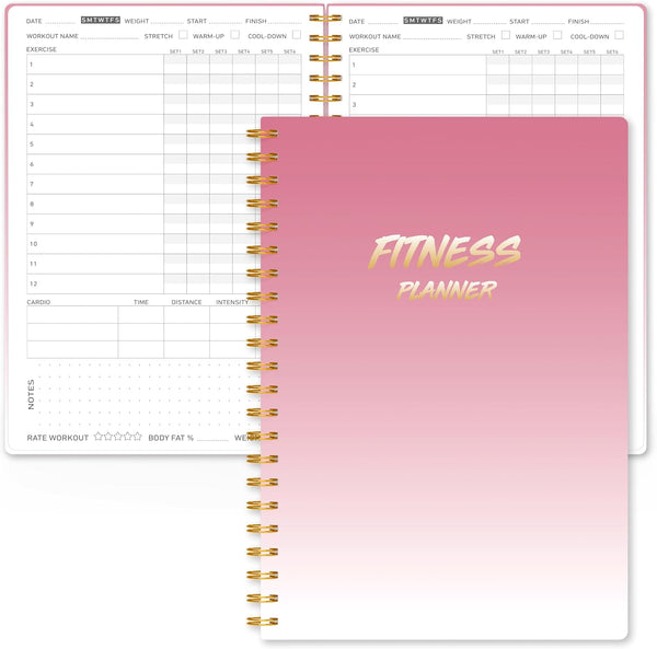 Fitness Journal Workout Planner for Women & Men, A5 Sturdy Workout Log Book for Gym & Home Workouts - Pink