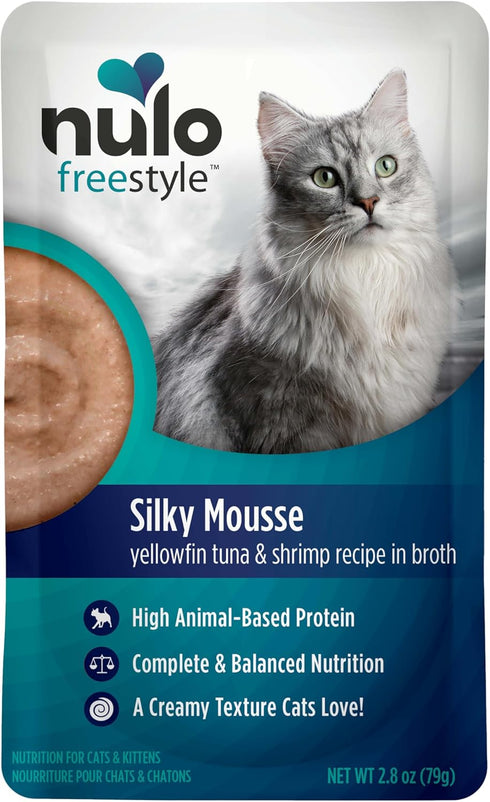 2.8oz (24 Pack) Nulo Freestyle Wet Cat Food Silky Mousse - Yellowfin Tuna & Shrimp, High Protein Grain-Free Cat Food