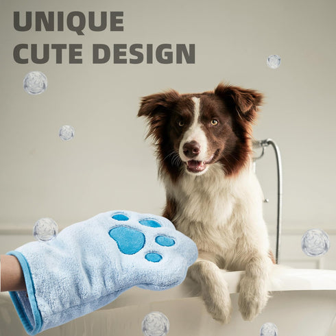 Pets Washing Gloves - Ultra Absorbent Dog Towel with Embroidered Microfiber Design, Ideal for Small Dogs & Cats (11 * 7