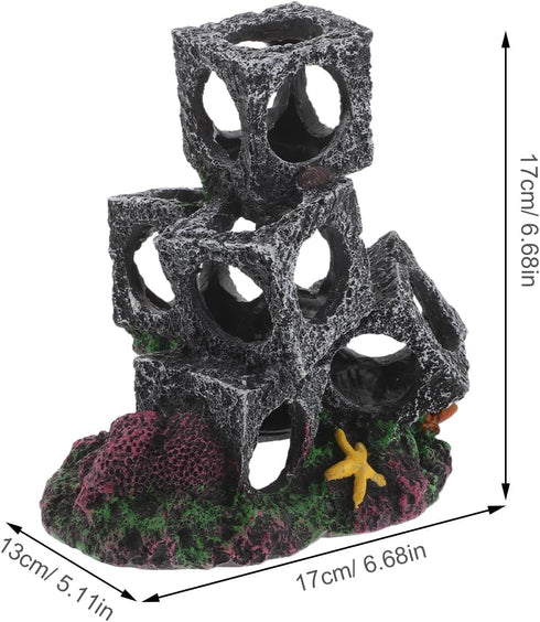 DOITOOL Aquarium Fish Tank Ornaments Small Shelter Cubes Resin Rock Hideout Betta Breeding Cave Shrimp Tank Decoration