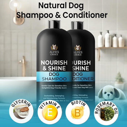 Set 16 oz ALFIE'S CHOICE Dog Shampoo and Conditioner | fl Each | Lavender & Rosemary with Biotin | for Itchy, Dry