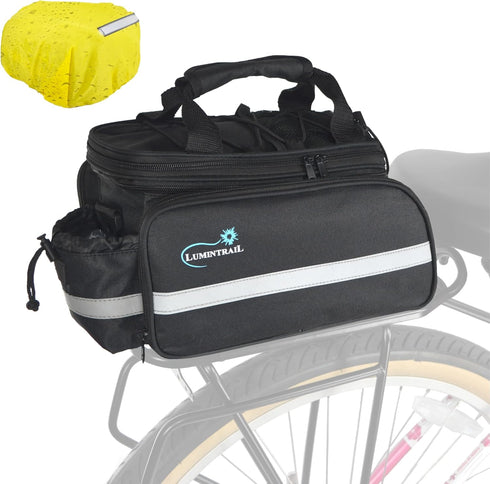 Lumintrail Bike Rack Bag, Expandable Rear Trunk Bicycle Carrier with Waterproof Rain Cover, 13L